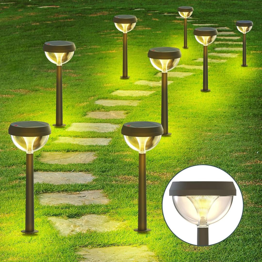 Solar Pathway Lights 8 Pack, Solar Lights Outdoor Warm White Waterproof, Adjustable Solar Powered for Walkway Yard Garden Driveway Backyard