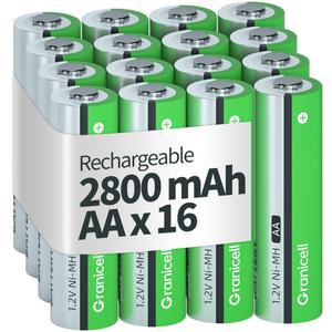 AA Rechargeable Batteries 2800 mAh High Capacity 1300 Cycle,1.2V NiMH Low Self Discharge AA Battery,16 Pack