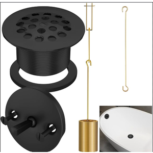 Tub Drain Linkage Assembly with Trip Lever and Strainer Done Cover, Universal Overflow Faceplate Trim Kit with Screws, Fit for Bathtub Trip Lever Waste and Overflow Drain Kit, Matte Black