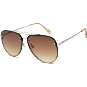 Premium Rimless Oversized Aviator Sunglasses for Women, Polarized PC Lens UV Protection Womens Shade VF2203 (Gold/Gradient Brown Polarized)