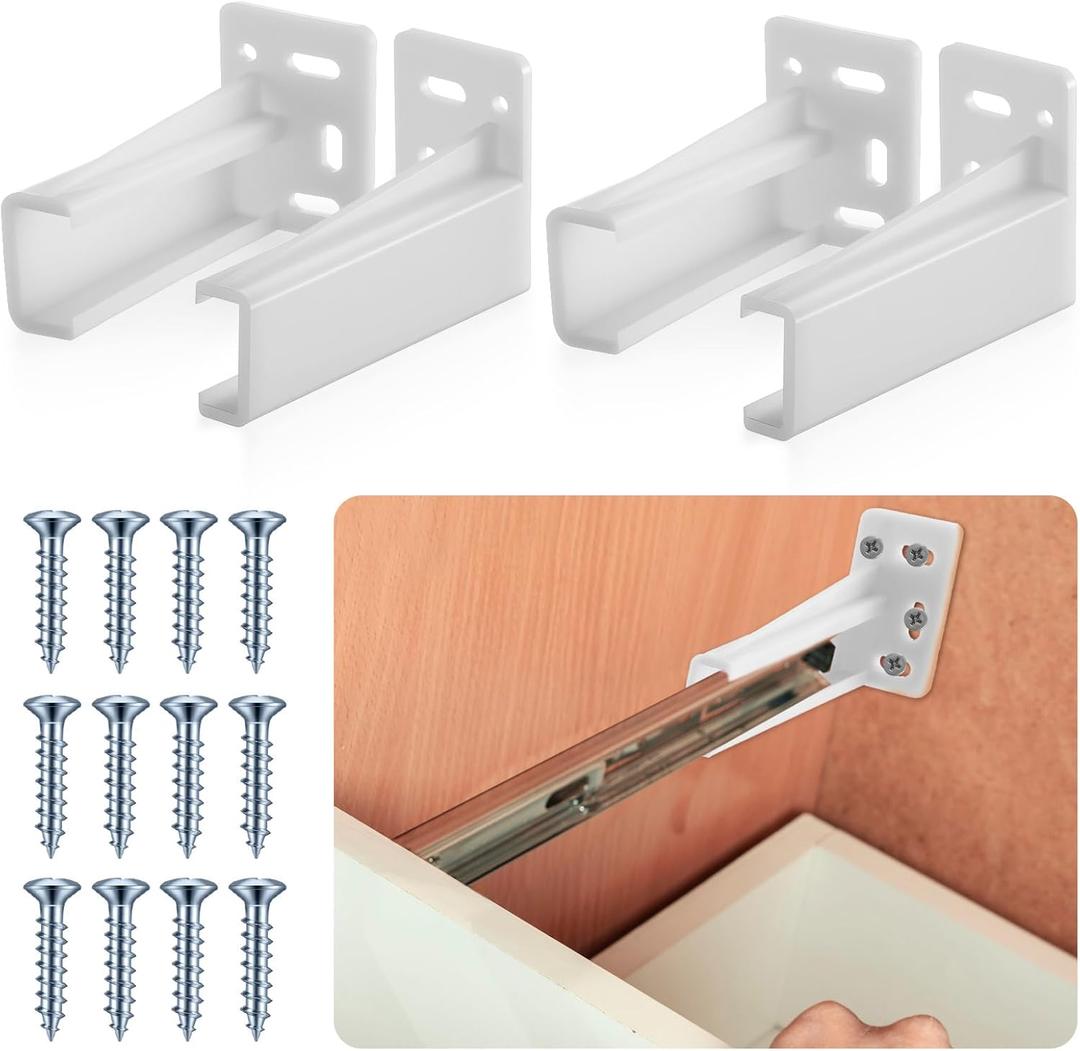 Chunful 2 Pair Rear Drawer Track Socket Back Plates Mounting Brackets Durable Plastic Drawer Track Back Plate Left and Right Close Locker Slides Socket for Repairing Replacing (White)