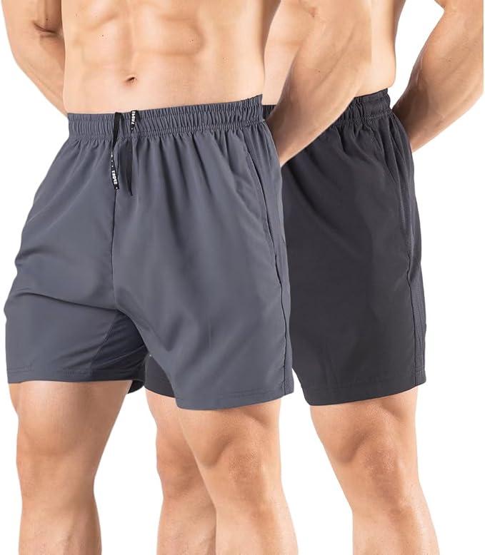 Gaglg Men's 5" Running Shorts 2 Pack Quick Dry Athletic Workout Gym Shorts with Zipper Pockets XL