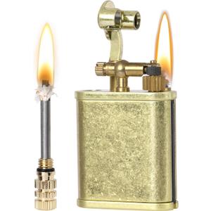 Vintage Trench Lighter, Permanent Match, Cool Pipe Lighter, Unique Metal Lighters, Antique Kerosene Lighters Fluid Refillable, Reusable Waterproof Forever Matches, Gifts for Men, No Fuel (Brass Color)