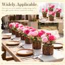 Domensi 6 Sets Wedding Floral Centerpiece for Table Decor Artificial Peonies Silk Flowers Bouquet with Flower Foam and Wooden Vase Faux Floral Arrangement for Bridal Shower Woodland Party(Rose,Pink)