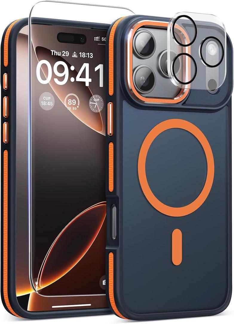 Magnetic 3 in 1 for iPhone 17 Pro Max Case, [Omni-Directional Protection] with 1x Screen Protector + 1x Camera Cover, [Seamless Work with Magsafe] Protective Case for iPhone 17 Pro Max Cosmic Orange