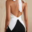 Women's Tie Backless Halter Blouse Button Down Sleeveless Party Club Tops (S)