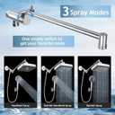 High Pressure Rainfall & Handheld Shower Head Combo, 3-Spray Fixed Showerhead and 6 Sprays Hand Held with 6ft Stainless Steel Hose and Adjustable Extension Arm (Silver black)