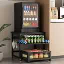 DDJ Mini Fridge Stand with Storage, 21 x 21 in Heavy Duty Mini Fridge Table with Pull-out Shelf and Lockable Wheels, Compact Refrigerator Stand with Drawer Basket for Home Office, Black