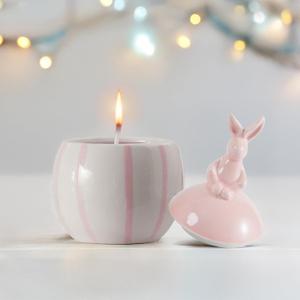 Easter Bunny Candle with Egg Jar and Lid, Easter Decorations Cute Pink Rabbit Aromatherapy, Ceramic Egg Candles for Spring Home Decor, Decorative House Warming Candle Gifts for Friends Women