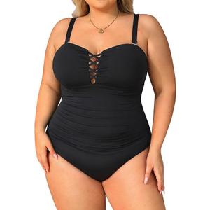 Yonique Plus Size One Piece Swimsuit for Women Tummy Control Bathing Suit Slimming Swimwear, Size 14W, Black01