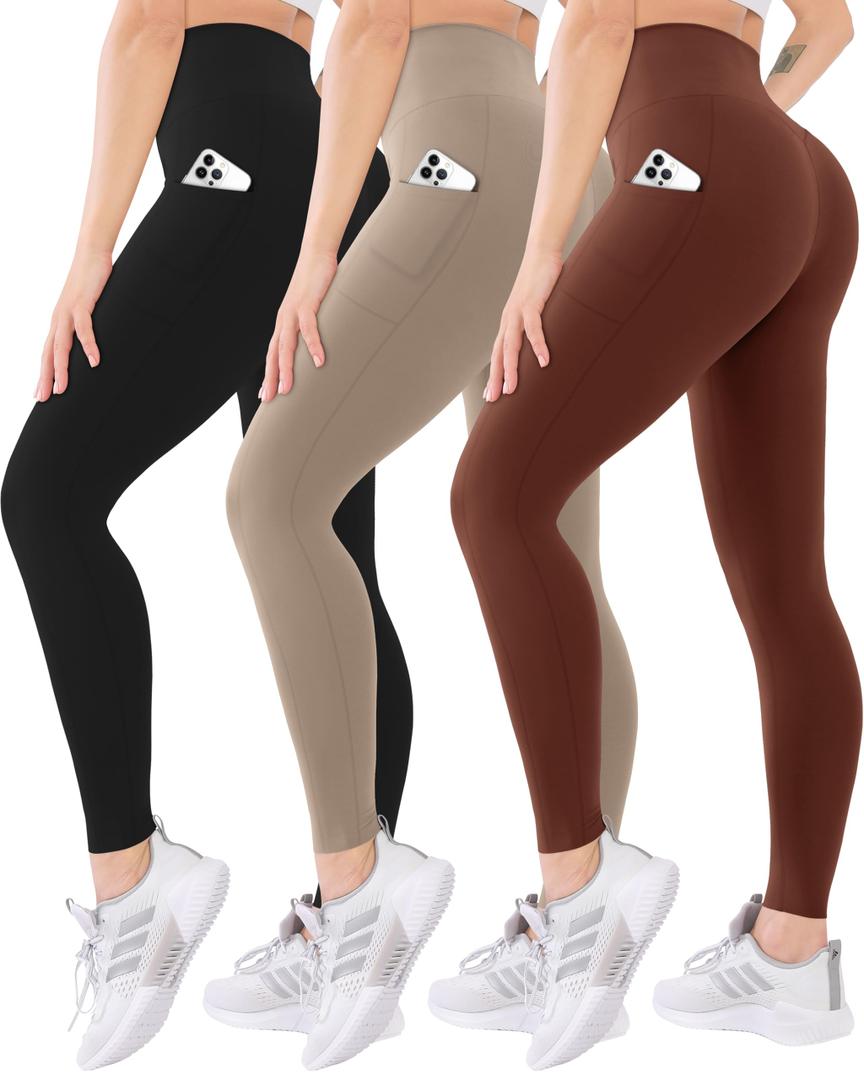 Blisset 3 Pack High Waisted Leggings for Women with Pockets Soft Active Tummy Control Pants for Yoga Running & Daily Wear XXL