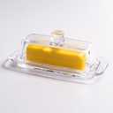 Glass Butter Dish with Cover, Clear Crystal Butter Holder Tray with Lid for Countertop Refrigerator (7.9in)