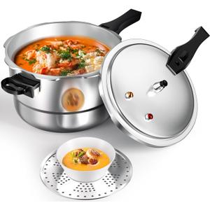WantJoin 8Qt Aluminum Pressure Cooker w/Release Valve & Multiple Protective Devices,Pressure Canner Compatible with Gas & Induction Cooker,Canner Rack Included