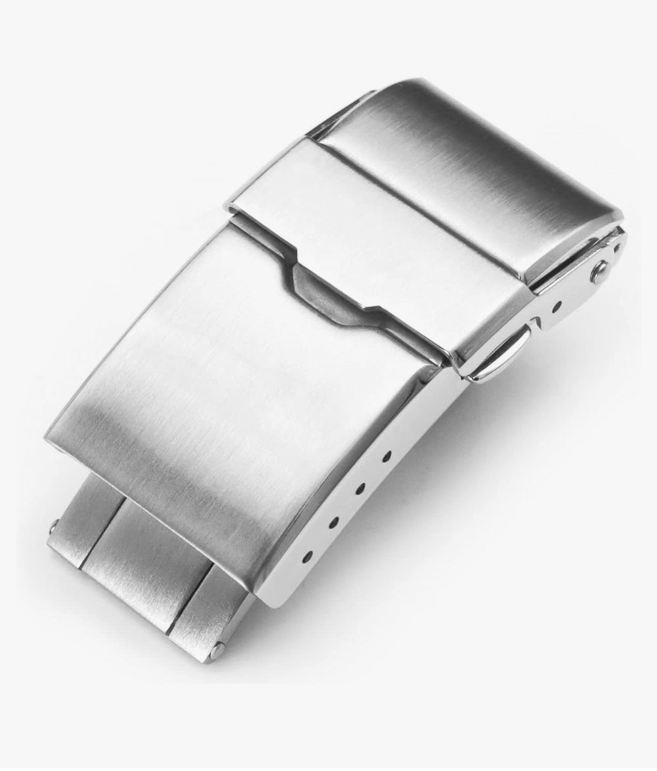 MiLTAT 18mm Baton Clasp Tri-Fold Brushed Stainless Steel Watch Band Buckle