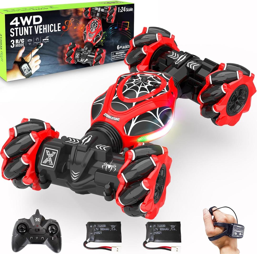 Spider RC Cars Toys with Body Tires Lights, 2.4GHz Gesture Hand Control Car One-Button Deformation, Fast 360Rotation Toys Birthday Gifts for 7 8 9 10 Year Old Boys Age 6-12 (Red Black Spider)