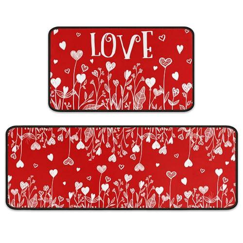 boilopp home Valentine Kitchen Rugs Set of 2 Kitchen Floor Mats Non-Slip Backing Valentines Day Kitchen Mat Washable Seasonal Holiday Wedding Doormat Runner Rug (Valentine Day, 17"x47.2"+17"x30")