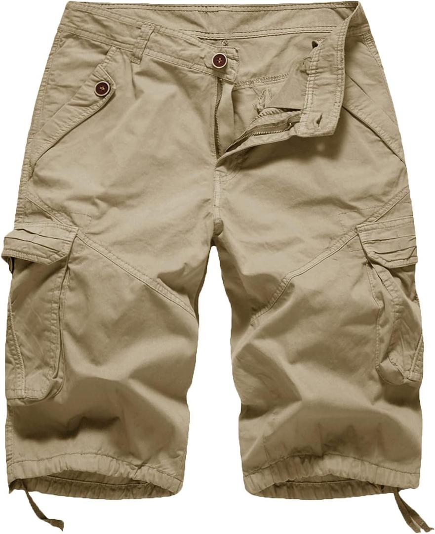 FOURSTEEDS Women's Casual Twill Cotton Fitted Multi-Pockets Camouflage Bermuda Cargo Shorts Khaki US 10c