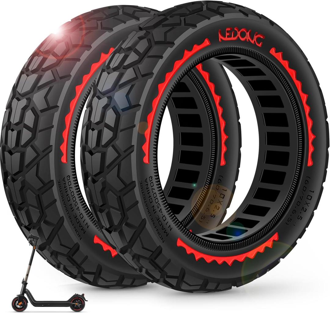 BANGTING 2PCS 60/70-6.5 Scooter Tire Tubeless - 10x2.50 Front or Rear Replacement Puncture-Proof Solid Tires, 10x2.50-6.5 Airless Off-Road Tire for Segway G30/G30D/G30LP/G30D II (Red)