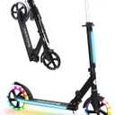 BELEEV V8 Scooters for Kids Ages 6+ with Light-Up Deck, 2 Wheel Folding Scooter for Adults Teens, 4 Adjustable Height, Lightweight Sport Commuter Scooter, Sturdy Frame, Max Load 220 lbs (Black)