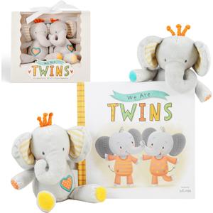 Tickle & Main Baby Gift Set for Twins Newborn & Infant - 3-Piece, Multicolor - Rhyming Baby Book for Twins & 2 Plush Elephant Rattles - Gift for Boys & Girls