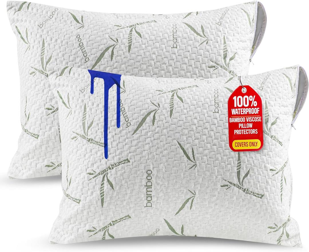 Utopia Bedding Waterproof Pillow Protectors with Zipper Standard Size (2 Pack), Soft and Cooling Bamboo Viscose Pillow Covers, Bed Bug Proof Pillow Encasements 20 x 26 Inches