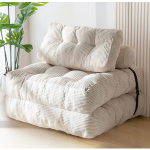 MAXYOYO Folding Sofa Bed, Convertible Sleeper Chair with Pillow Foldable Mattress with Back Support, Portable Fold Out Chair Bed Comfy Floor Sofa Lounge for Living Room Bedroom, Beige, Single