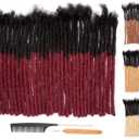 DAIXI 8 Inch 0.8cm Black to Red Color 30 Strands 100 Real Human Hair Dreadlock Extensions for ManWomen Full Head Handmade Can Be Dyed and Bleached Dreadlocks Bulk Permanent Loc with Needle Comb
