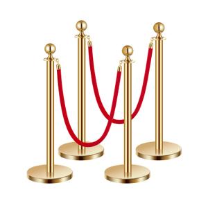 VEVOR Stanchions and Velvet Ropes 4Pcs, Hollow Base with Stainless Steel Post, 2 Red Velvet Ropes and Posts, Crowd Control Barriers Gold Stanchions, Red Carpet Runner Poles for Party Supplies