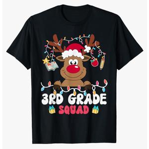 Grade Squad Reindeer Christmas Third Grade Teacher Xmas T-Shirt Size S
