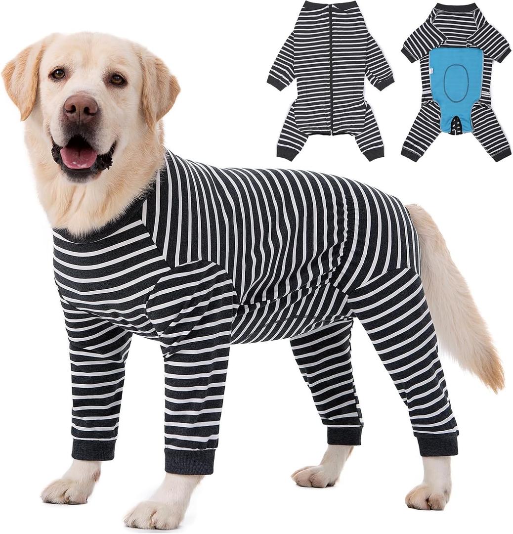 Dog Recovery Suit Full-Zipper After Post-Surgery Large Medium Dogs, Dog Bodysuit for Prevent Licking& Chewing Wounds Onesies Cone Alternative (Grey Stripe, 7X-Large)