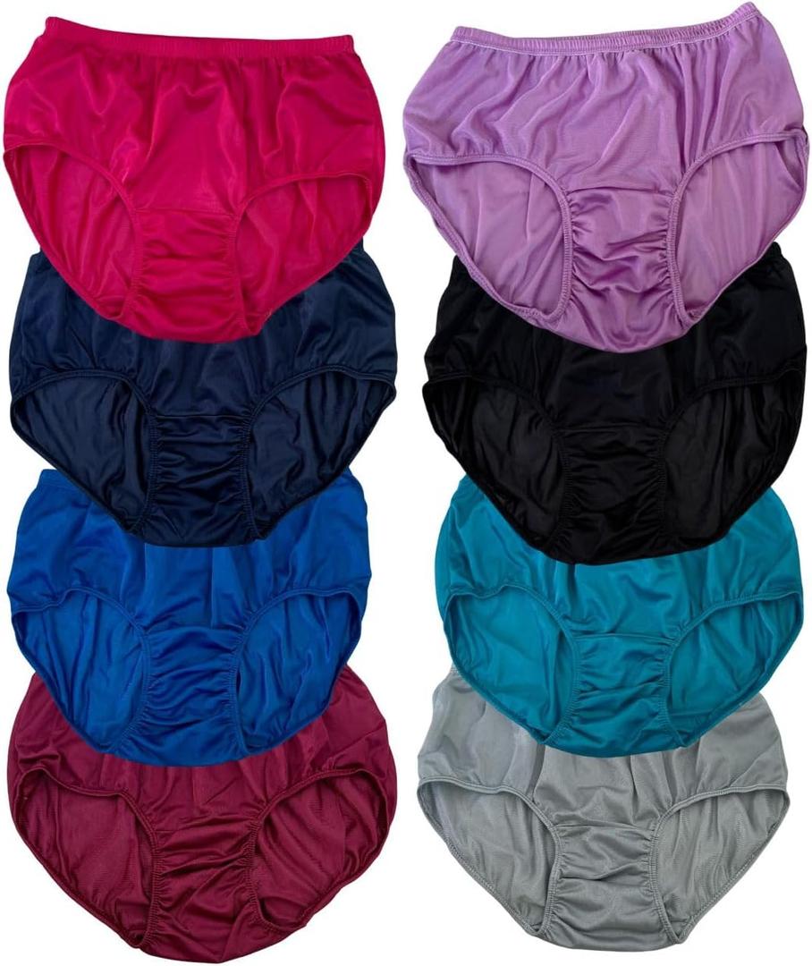 Pack 6 Waist 28-42 " (3L) Vintage Womens Nylon Panties full cut briefs plus size Glossy shiny Granny Men Womens Ladies Nylon Brief Underwear Hips 34-45 " High Waist Dries quickly Ramdom Color