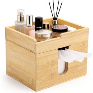 Bamboo Face Towel Holder with 120 XL Towels - Open-Top Skincare Organizer for Facial Cleansing Wipes & Beauty Essentials - Bathroom Countertop Vanity Organizer