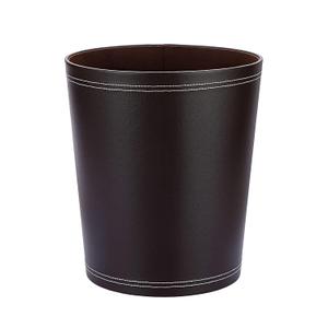 Sumnacon Round Leather Waste Basket,Small Classic PU Trash Garbage Can Under Desk Cabinet, Contemporary Wastebasket Bin for Home Office Laundry Room Living Room Bathroom Office,Brown