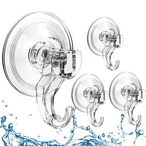 Quntis Suction Cup Hooks 4 Pack, Multi-Purpose Clear Shower Suction Hooks Waterproof Heavy Duty Wreath Hanger for Bathroom, Window, Towel, Shower Wall, Tile, Glass Door, Camper