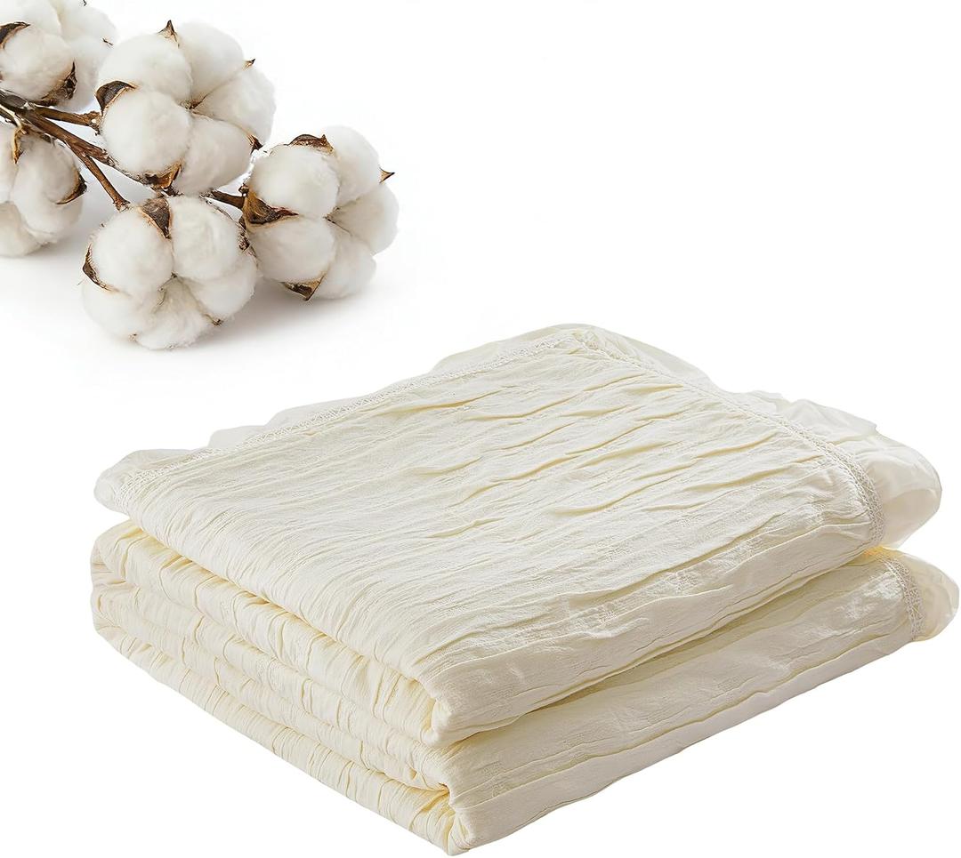 100% Cotton Muslin Blanket with Ruffled Edges Soft Pleated Crinkle Bedspread for Twin & Queen Size Bed Quilt Breathable Lightweight Stylish Cotton Throw Decorative Home Gift