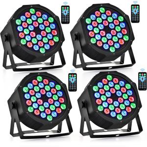 CO-Z Stage Lights 36 RGB LED Par Lights with Remote Control DJ Uplighting for Event Wedding Christmas Halloween Party Club Music Stage Lighting, 4 Pack