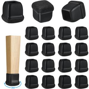 16 Pack Chair Leg Floor Protectors for Hardwood Floors, Square Rubber Furniture Sliders, 360Felt Pad Bottom Wrapped Thickening Silicone Furniture Legs Caps Covers(Square,Black-M)