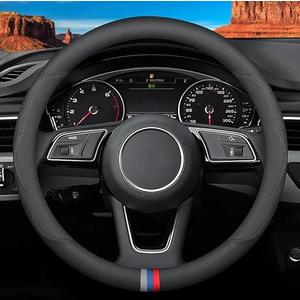 Custom-Fit for BMW Steering Wheel Cover, Premium Leather Car Steering Wheel Cover with Logo, Non-Slip, Breathable, for B-MW Accessories (D-Style,for BMW)