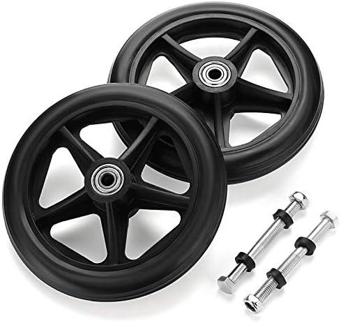 OwnMy 2PCS of 6 Inch Rubber Wheelchair Replacement Front Wheels, Anti-Slip Rollator Walker Replacement Wheels Accessories with 3 Inch Screw Rods, Black