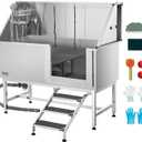 VEVOR Stainless Steel Dog Washing Station, 62 inch Pet Grooming Tub w/Stairs, PE Water Filter Board, Faucet & Showerhead & Soap Holder Dog Bathtub for Large & Medium & Small Pets (Right Door)