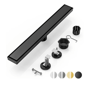 DLONE Linear Shower Drain | 24" AISI 304 Stainless Steel Shower Drain, Black Linear Drain with 2-in-1 Tile Insert Panel & Adjustable Feet, Long Rectangle Shower Floor Drain in Bathroom, Balcony, etc