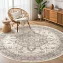 Round Rug Living Room Rugs: 6Ft Washable Boho Neutral Large Circle Soft Indoor Floral Stain Resistant Floor Farmhouse Carpet for Bedroom Nursery Kids Playroom Office Dining Room Dorm Home- Beige Brown