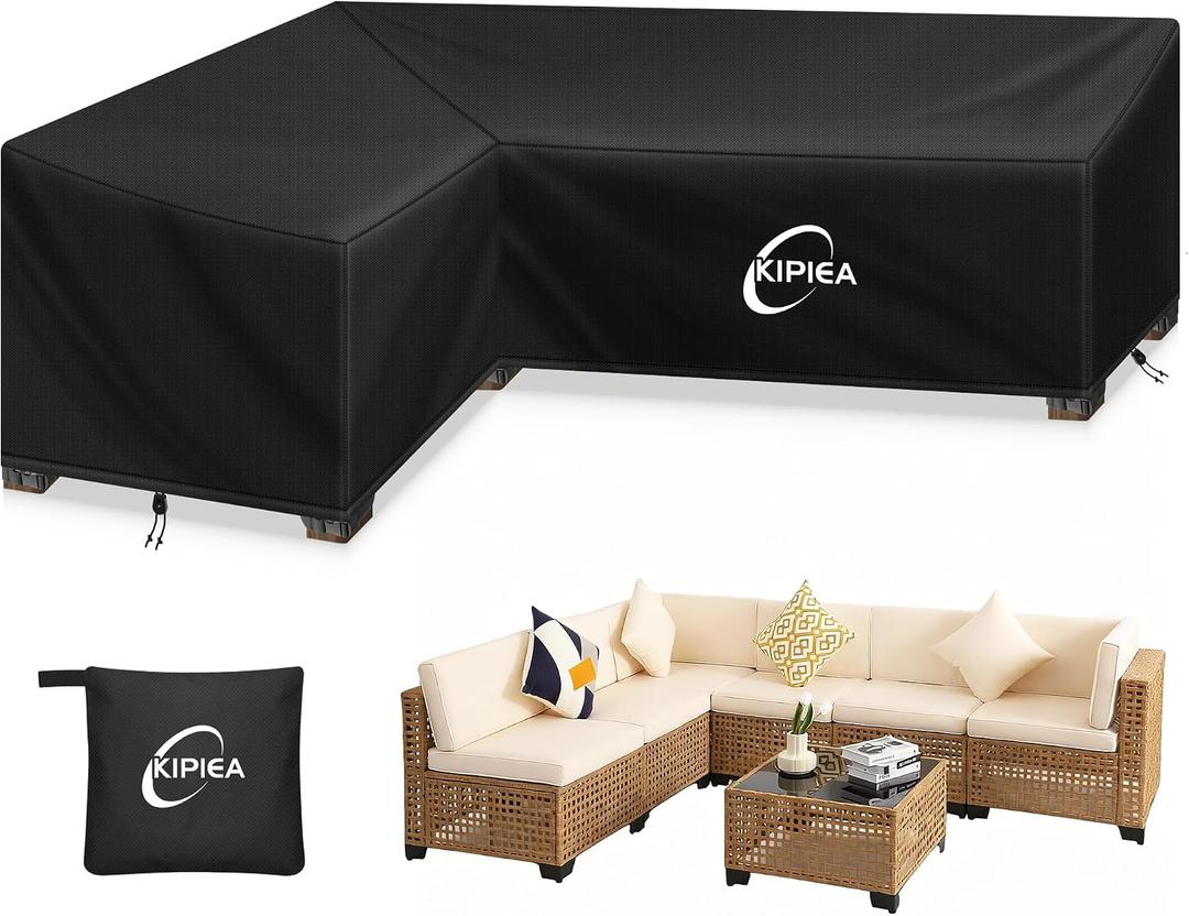 Kipiea L-Shape Patio Furniture Covers Waterproof, 500D Heavy Duty Outdoor Sectional Cover Windproof, Outdoor Couch Cover Anti-UV, No Tears & No Fading (Left Facing, 58" x 78" L x 33.5" D x 31" H)