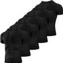 Niksa Men's Compression Shirts 3/5 Pack,Short Sleeve Athletic Compression Tops Cool Dry Workout T Shirt (Medium, Dark Black)