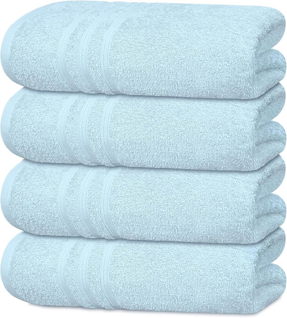 Tens Towels Pack of 4 Soft Bath Towels, 100% Cotton, 27 x 54 Inches, Lightweight & Quick-Dry, Ideal for Daily Bathroom Use, Practical & Comfortable, Sky Blue