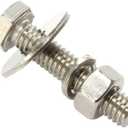 5/16-18 x 6" Hex Head Bolts with Hex Nuts and Thick Flat & Lock Washers, Fully Threaded, Stainless Steel 18-8, Plain Finish, 4 Sets (Silver)