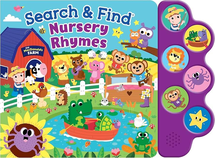 Search & Find Nursery Rhymes – Interactive Sound Book with 6 Buttons | Toddler Musical Board Book | Classic Songs & Hidden Picture Fun | Early Learning Seek and Find Activity Book for Boys & Girls