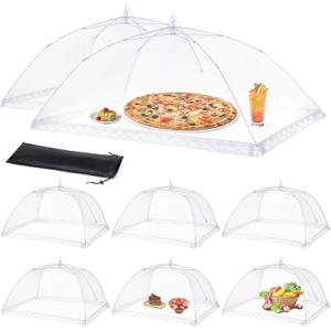 Anpro Food Covers for Outdoors- 2 Extra Large (40"x25") + 6 Large (17"x17") Pop-Up Mesh Food Tents, Collapsible Reusable Bug-Proof Nets for Picnics, BBQs & Camping, Stainless Steel Frame