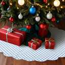 Christmas Tree Skirt Cotton Floral Block Tree Skirt in Nature Color for Home Xmas Party Seasonal Holiday Decoration Indoor Outdoor(48 Inch,Blue and White)