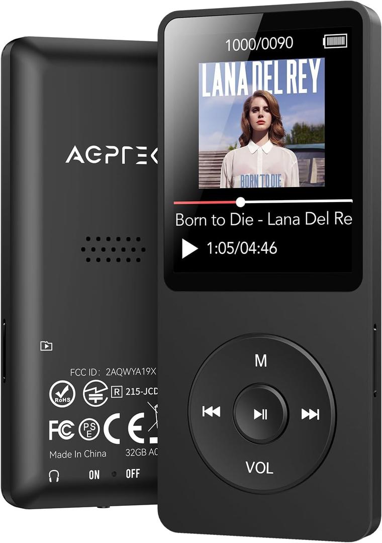 MP3 Player with Bluetooth 5.3, 1.8 inch Screen Portable Music Player with Speaker, FM Radio, Voice Recorder, Supports Expanded Up to 128GB(Black, 32GB)